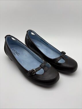 Vionic Orthoheel Sophia Flats - Chocolate with Blue Insole - 7.5 Medium